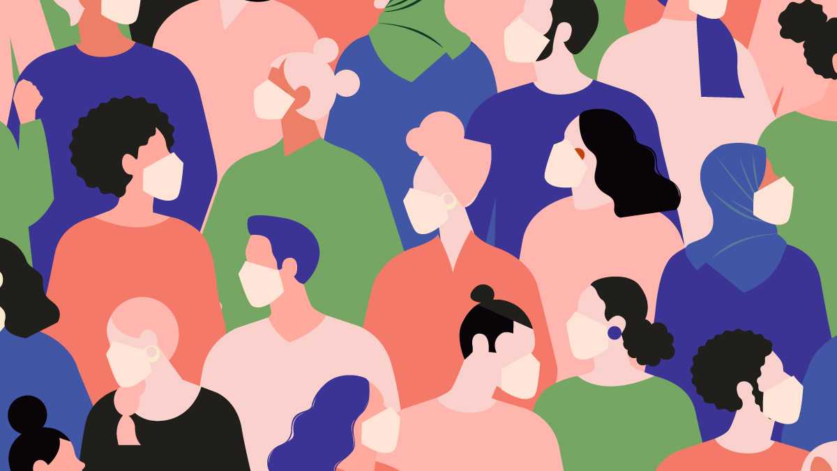 Verschillende mensen met mondmaskers Verschillende mensen met mondmaskers