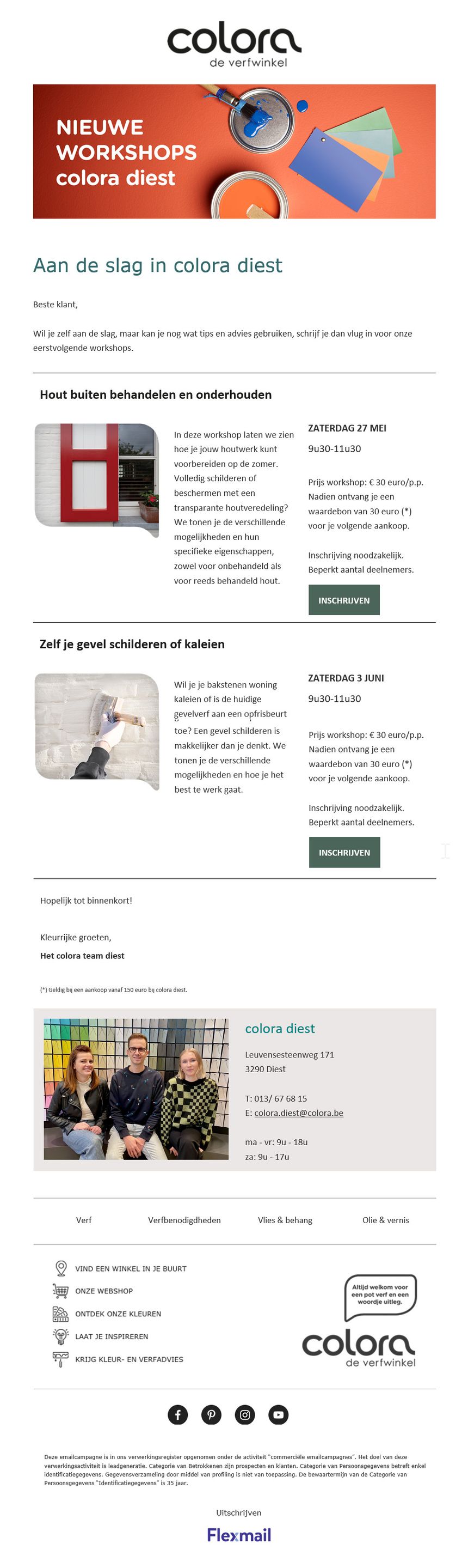 Onderwerp: Schrijf je nu in voor onze workshops omtrent buiten schilderen. Onderwerp: Schrijf je nu in voor onze workshops omtrent buiten schilderen.