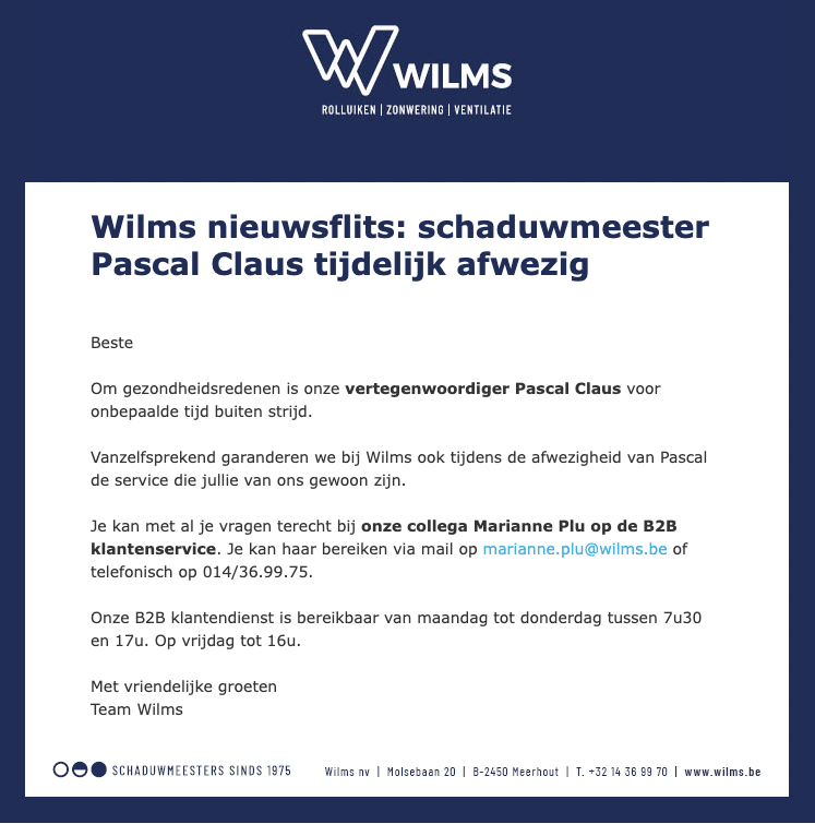 Wilms nieuwsflits – Vertegenwoordigers Wilms nieuwsflits – Vertegenwoordigers