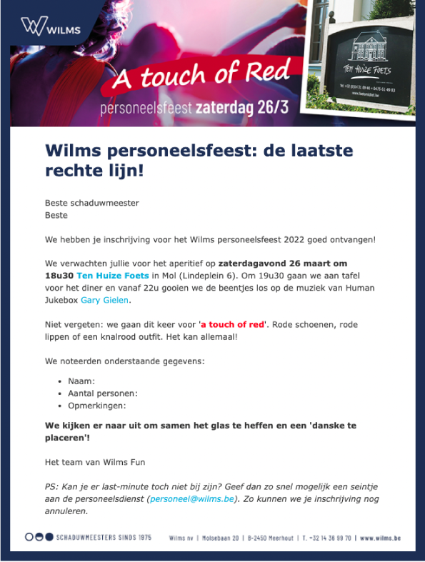 Team Wilms nieuwsflits – Personeelsfeest Team Wilms nieuwsflits – Personeelsfeest